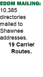 EDDM MAILING: 10,385 directories mailed to Shawnee addresses. 19 Carrier Routes. 